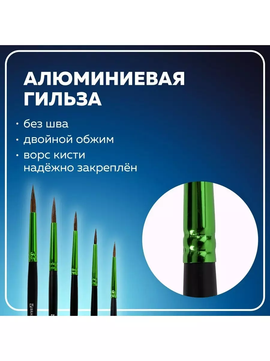 Кисти для рисования 5 шт, Пони круглые № 1, 2, 3, 4, 5), BRAUBERG PREMIUM 201022