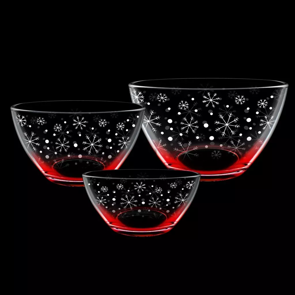 Набор салатников 3 шт &quot;Трио&quot;, подарочный, арт.1223-ГН9 &quot;Снегопад&quot;(красный)