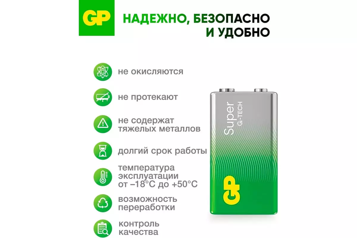 Батарейка Крона 6LR61 9В 1шт GP Super
