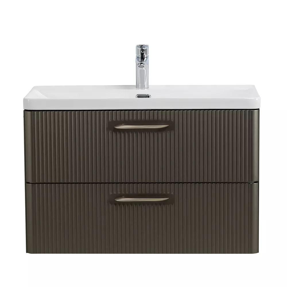 Подвесная тумба с раковиной BelBagno 80 см оружейная сталь DUE-800-2C-SO-GM-P+BB-8076-3-80+ 2 ручки RS006SN.4/160