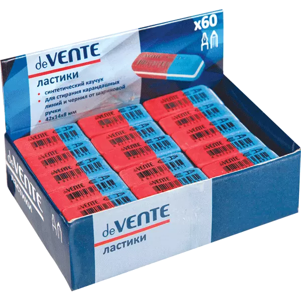 Ластик deVENTE синтетический каучук, прямоугольный скошенный красно-синий, 42x14x8 мм, 4070706