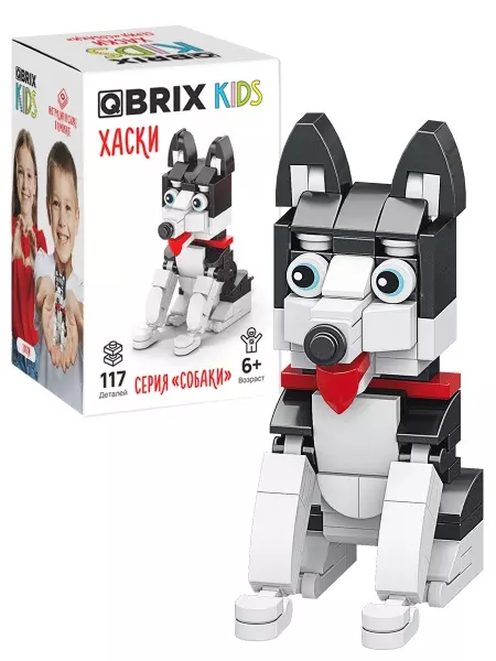 Конструктор 117 деталей, Хаски, серия "Собаки" (мини детали) QBRIX KIDS 32014