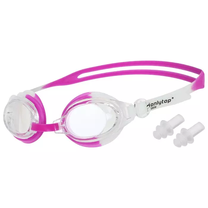 Очки для плавания + беруши, цвет белый-розовый