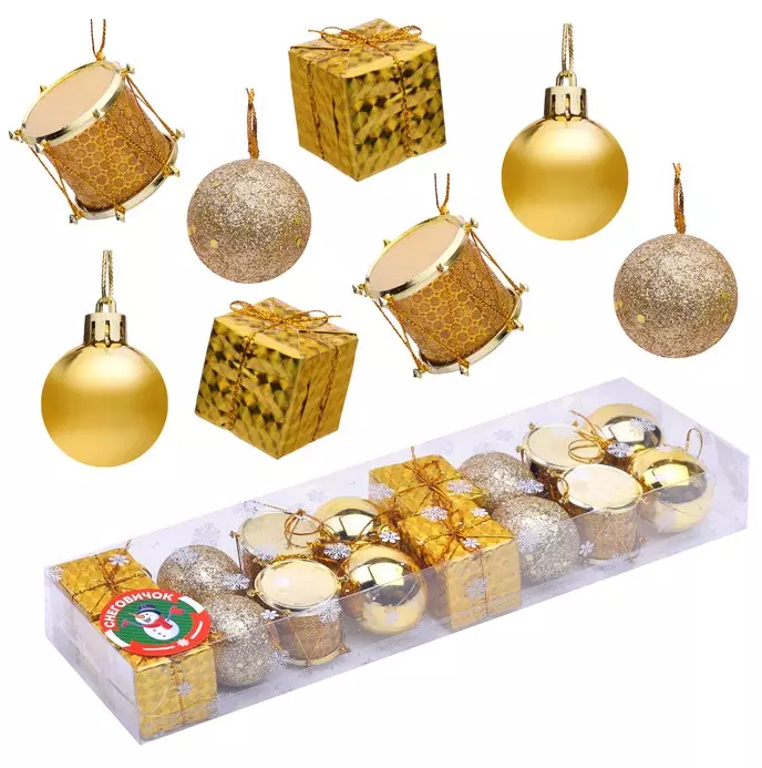 Набор новогодних шаров Новогодние забавы золото 4см*16шт S1664