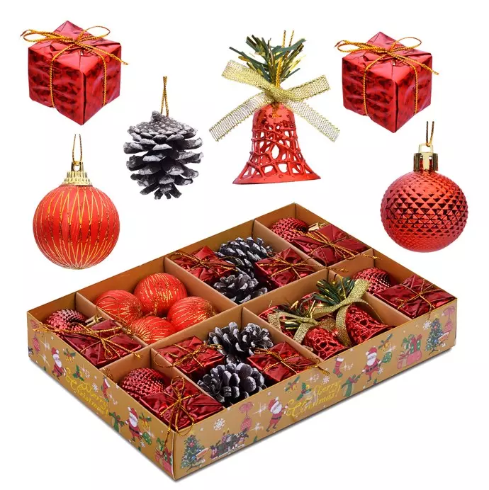 Набор новогодних шаров Новогодний маскарад красные 4см*24шт S1659