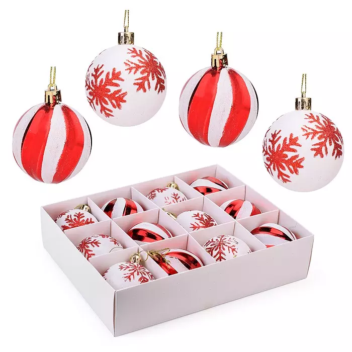 Набор новогодних шаров белые с красным S2187