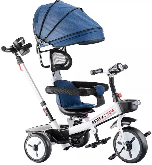 Детский трехколесный велосипед-трансформер 3 в 1, поворотный, музыкальный, синий Rocket 206-1