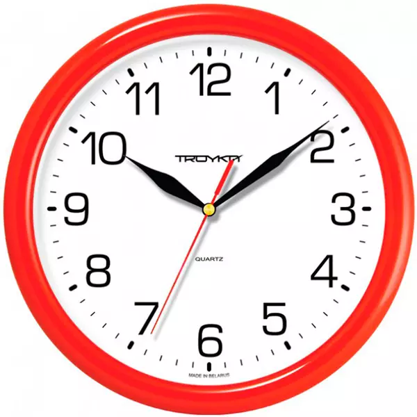 Часы настенные 245мм пластик красные TroykaTime 21230213