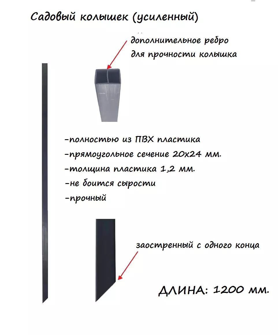 Колышек садовый ПВХ квадратный (20х24 мм, длина 1,2 м.) — купить по  выгодной цене в интернет-магазине Колорлон