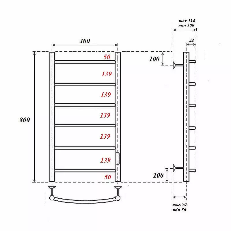 Полотенцесушитель электрический Point PN04848 П6 400x800 диммер справа, хром