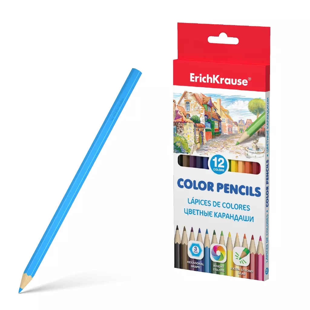 Цветные карандаши 12 цветов ErichKrause 49882, ассорти
