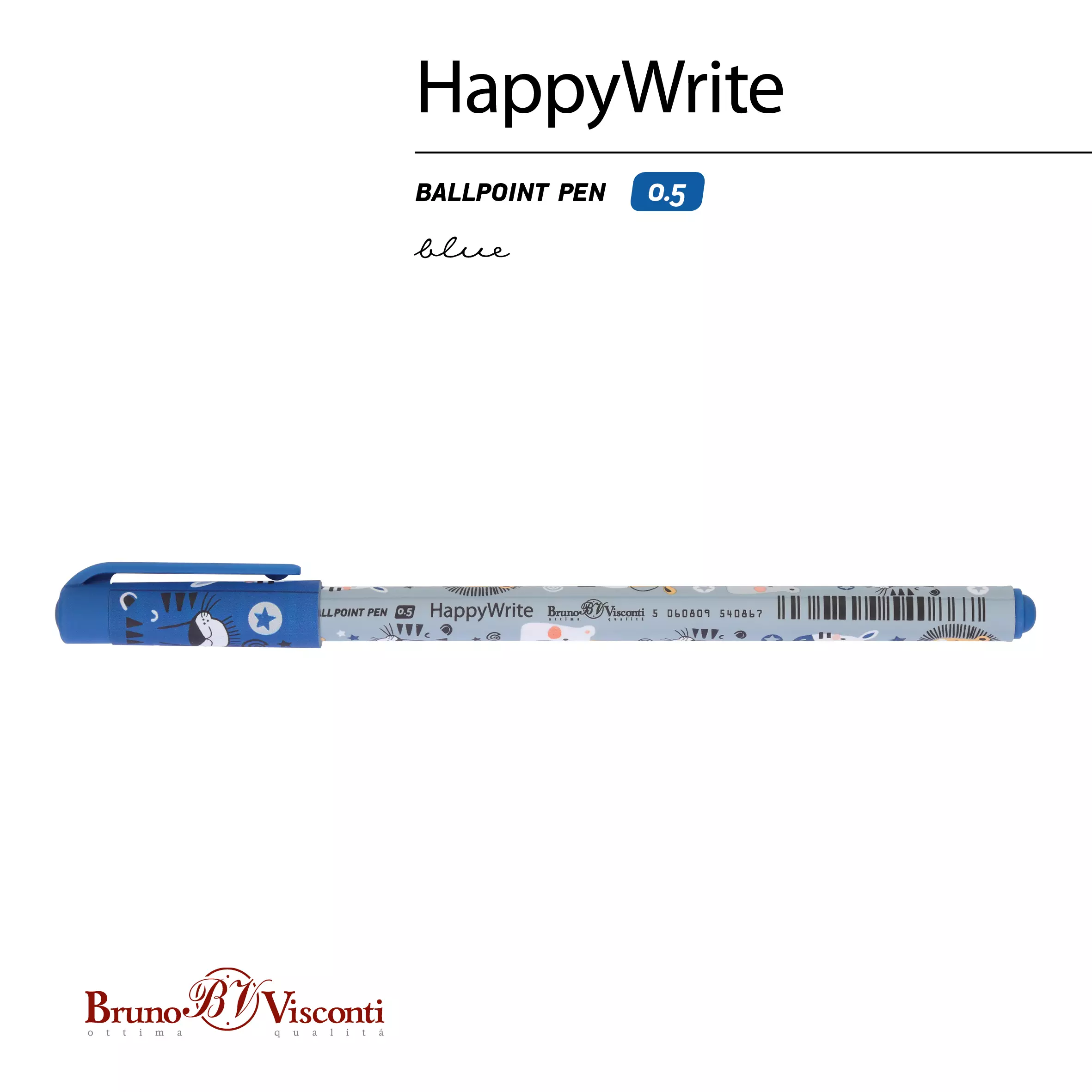 Шариковая ручка BrunoVisconti HappyWrite. Милые зверушки, 0.5 мм, синяя