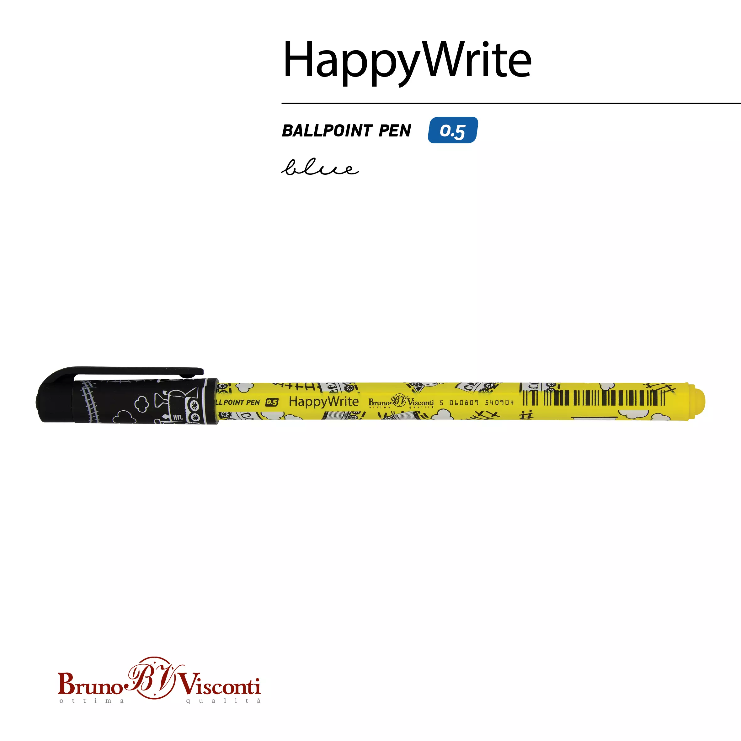 Шариковая ручка BrunoVisconti HappyWrite. Паровозики, 0.5 мм, синяя