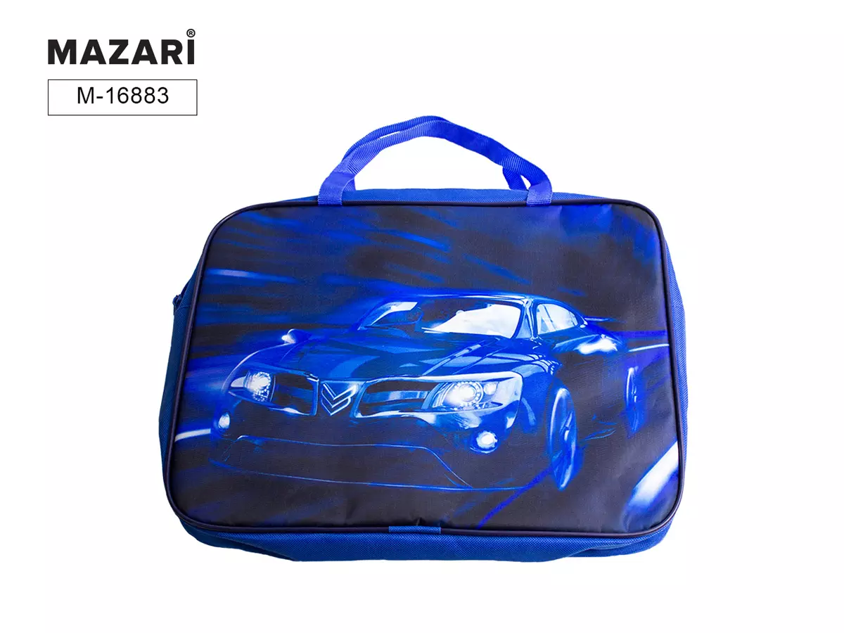 Папка текстильная А4 с ручками, на молнии &quot;BLUE CAR&quot; 335*260*60 мм