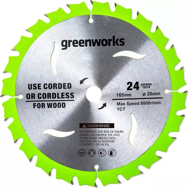 Пильный диск по дереву 165х20мм 24Т Greenworks
