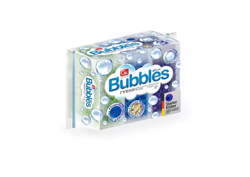 Губка для посуды 3 шт.95 × 65 × 36 мм,  из поролона BUBBLES, GRIFON