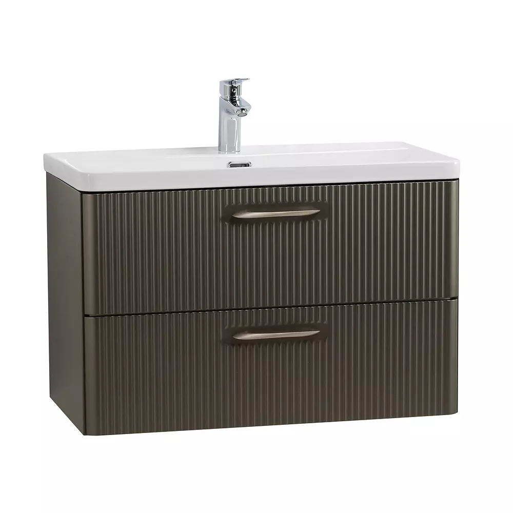 Подвесная тумба с раковиной BelBagno 80 см оружейная сталь DUE-800-2C-SO-GM-P+BB-8076-3-80+ 2 ручки RS006SN.4/160