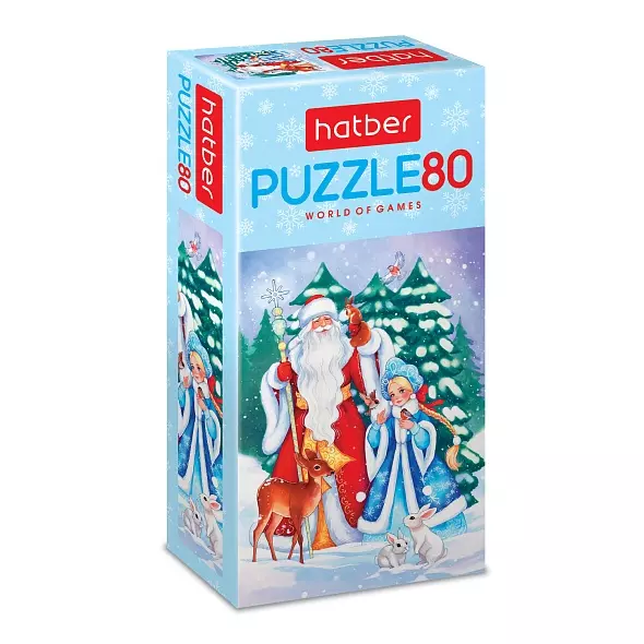 Новогодний пазл 80 элементов 165х230 мм Дед Мороз и Снегурочка Hatber 093367