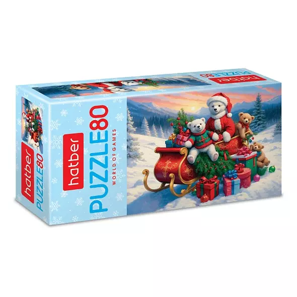 Новогодний пазл 80 элементов 230Х165 мм Рождественские мишки Hatber 093366