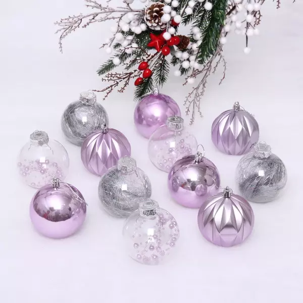 Новогодние шары 8 см Волшебство (в наборе 12 шт), Фиолетовый 201-2051