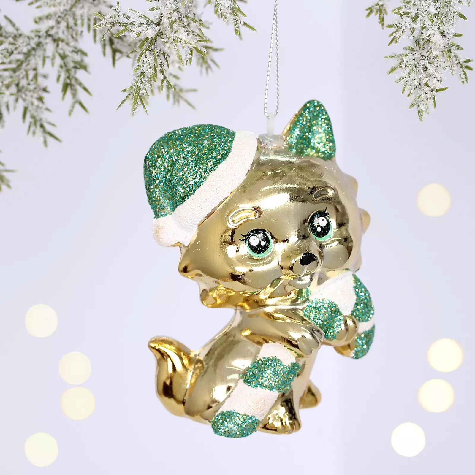 Елочная игрушка Весeлый котенок 7х5х10 см шампань 916-1634