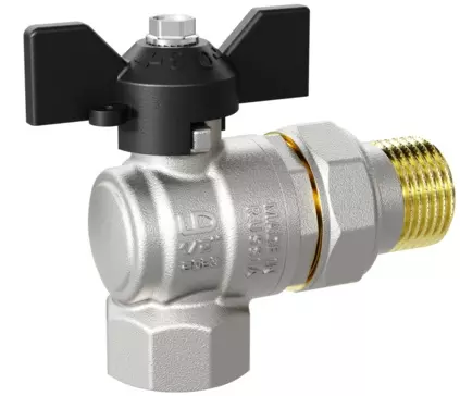 Кран шаровой угловой 1/2&quot; ВР/американка никель бабочка черная, LD 47.206.15, стандартный проход