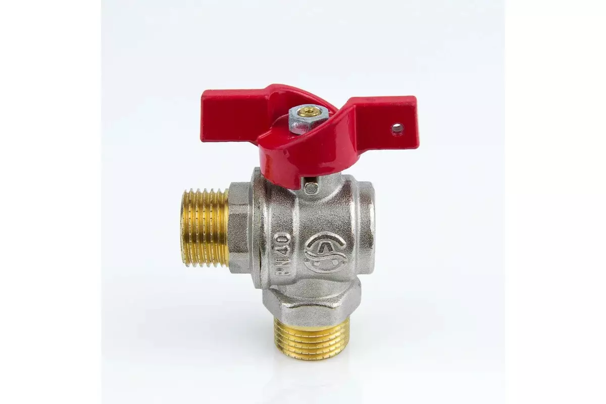 Кран шаровой угловой полнопроходной 1/2&quot; НР, никель, бабочка красная, Aquasfera 1010-01