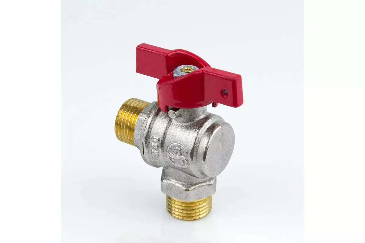 Кран шаровой угловой полнопроходной 1/2&quot; НР, никель, бабочка красная, Aquasfera 1010-01