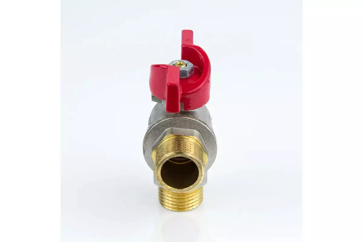 Кран шаровой угловой полнопроходной 1/2&quot; НР, никель, бабочка красная, Aquasfera 1010-01