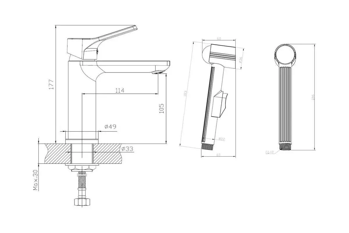 Смеситель для раковины с гигиеническим душем, хром, ESKO Eiger EG27H, латунь