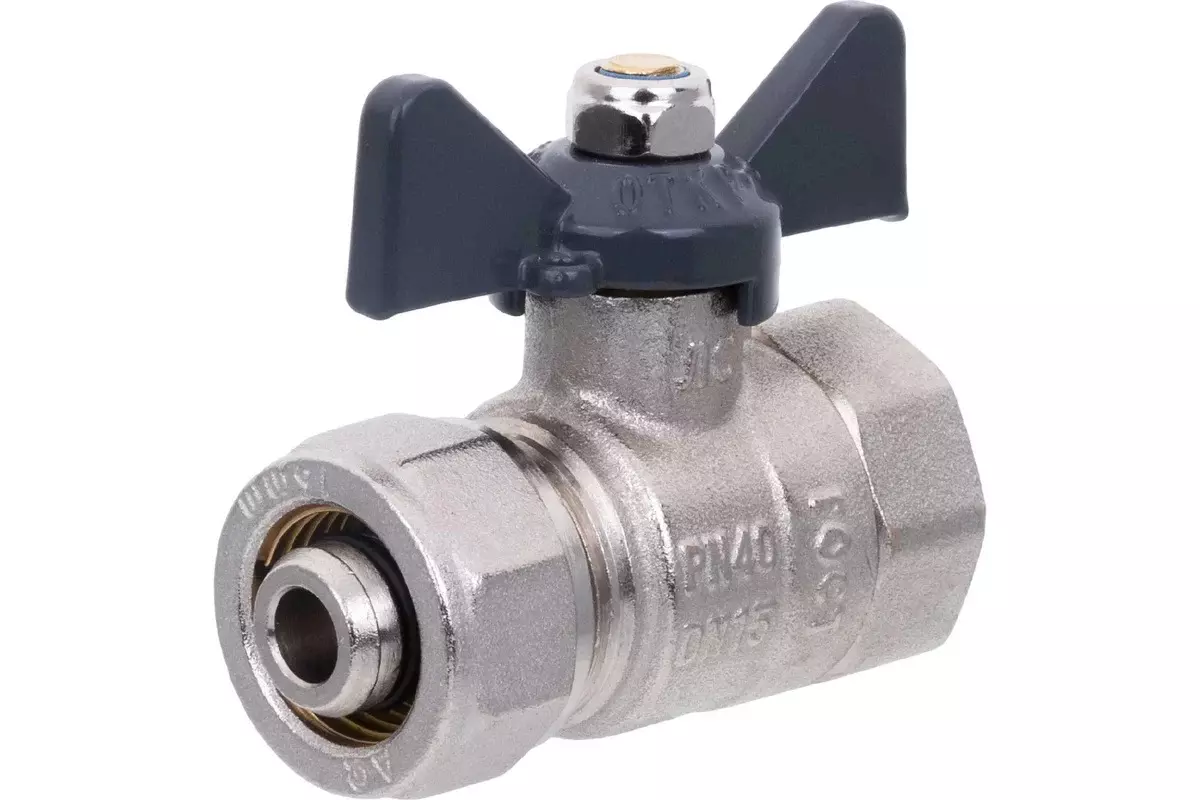 Кран шаровой для металлопластиковых труб 16х1/2&quot; ВР, бабочка черная, AQUALINK 00874