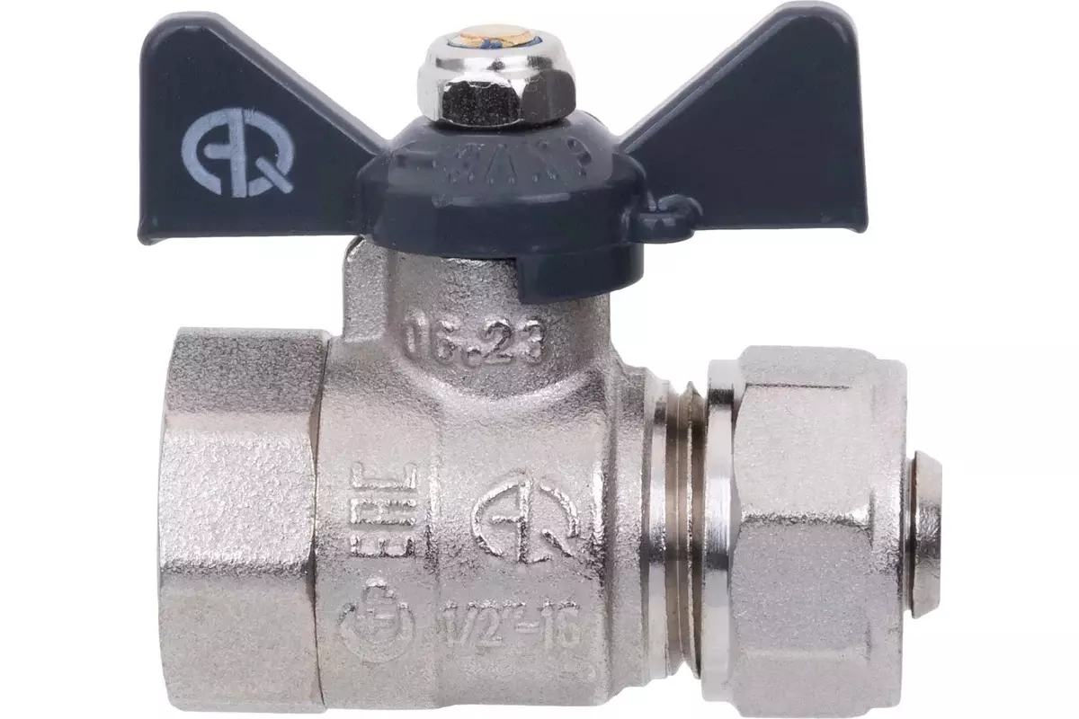 Кран шаровой для металлопластиковых труб 16х1/2&quot; ВР, бабочка черная, AQUALINK 00874