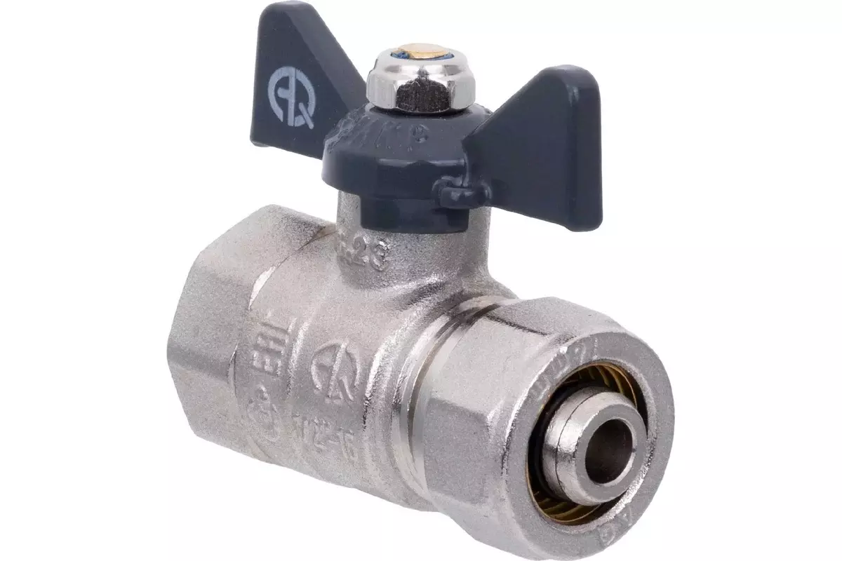Кран шаровой для металлопластиковых труб 16х1/2&quot; ВР, бабочка черная, AQUALINK 00874