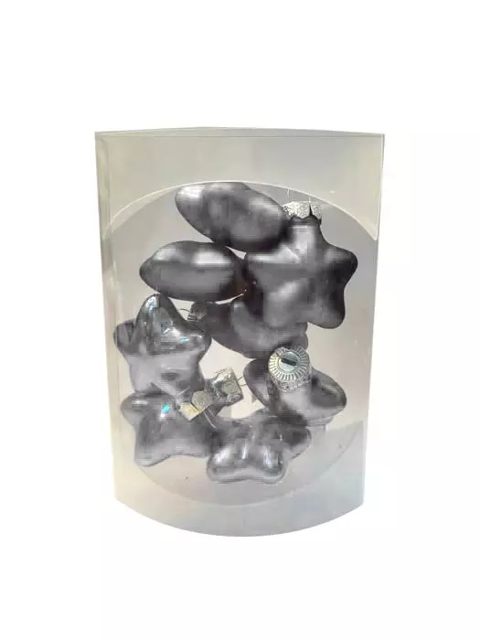 Елочные игрушки Серебряные Звезды из стекла, набор 8 шт, 5*5*6 см, 89674