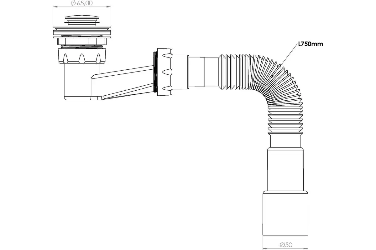Сифон для душевого поддона 1 1/2"х40, "клик-клак", выпуск 70 мм. с гибкой трубой 40/50 Nova 1650