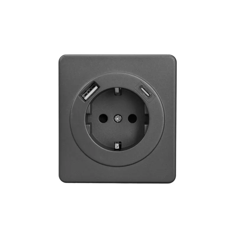 Розетка встраиваемая с заземлением+Type-C+USB титан Kranz Miele Round KR-78-0704-2