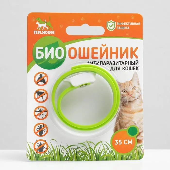Биоошейник антипаразитарный для кошек от блох и клещей, зеленый, 35 см Пижон 2641317