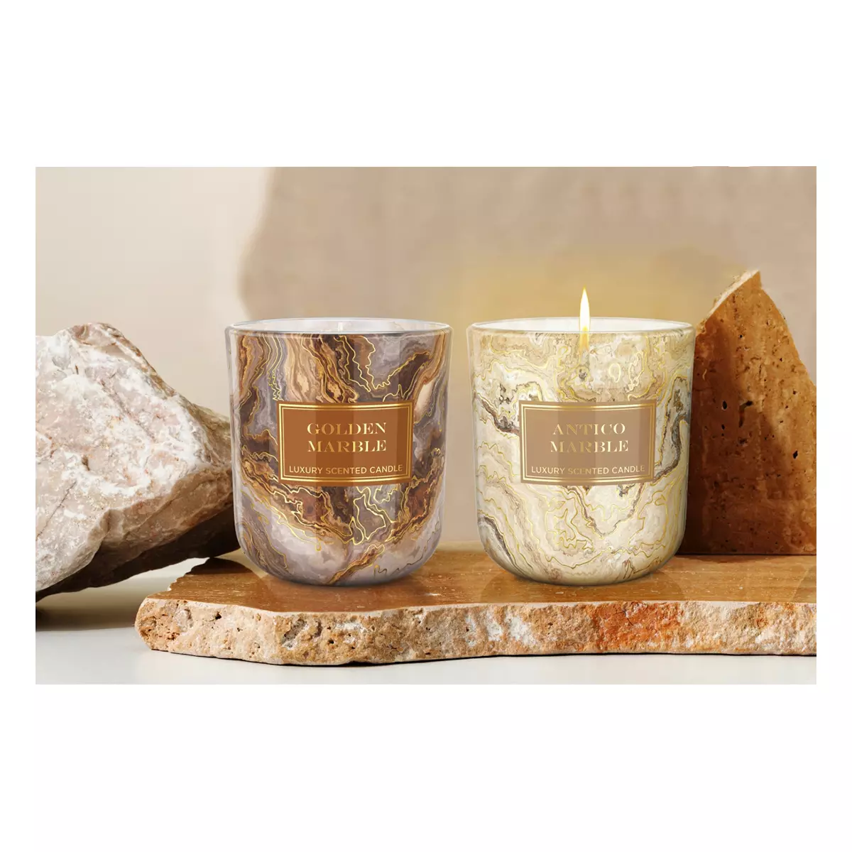 Cвеча ароматизированная в стакане Мрамор Золотой и Антико/Marble Golden & Antico 150 г Bartek