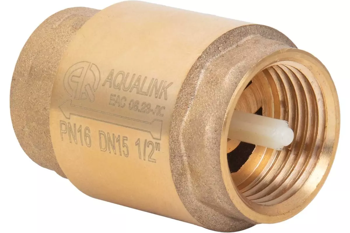 Обратный клапан 1/2" ВР, латунь. пластиковый шток, AQUALINK 02342