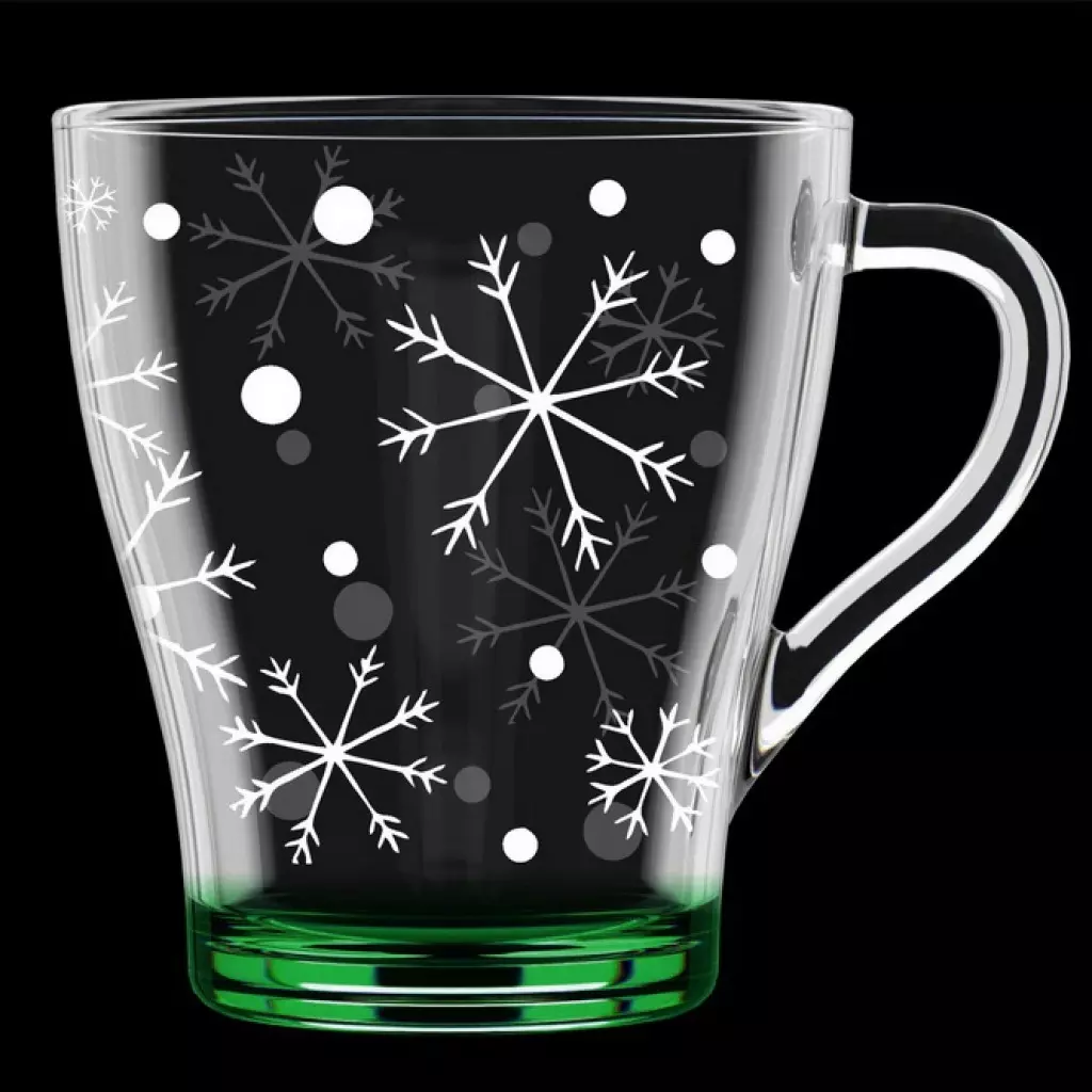 Кружка 250 мл, стекло, &quot;Снегопад&quot; (зеленый) арт.1649-ГН9