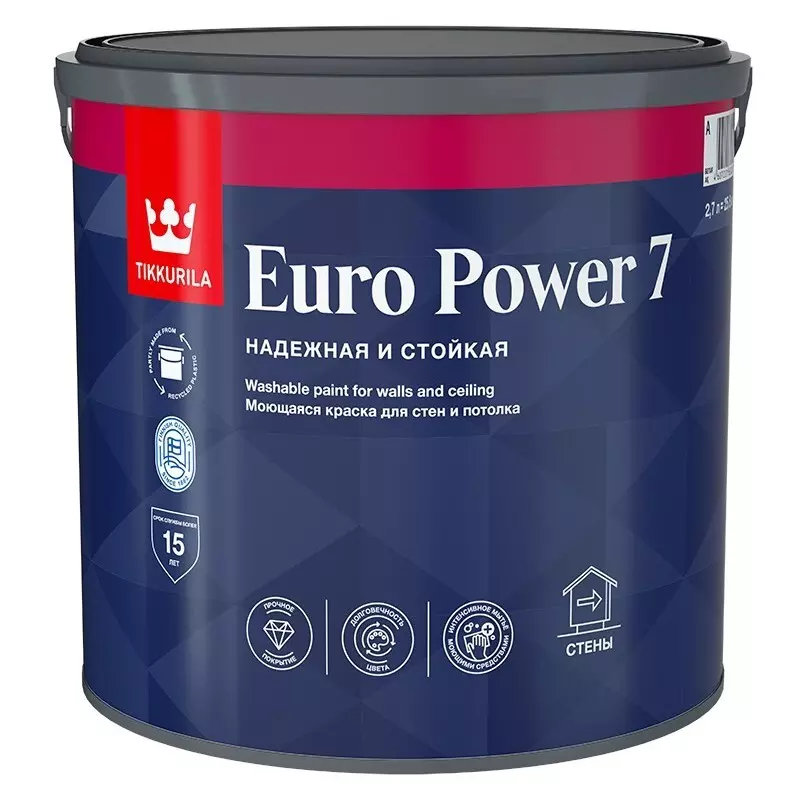 Краска интерьерная стойкая к мытью EURO POWER 7 A мат 0,9л