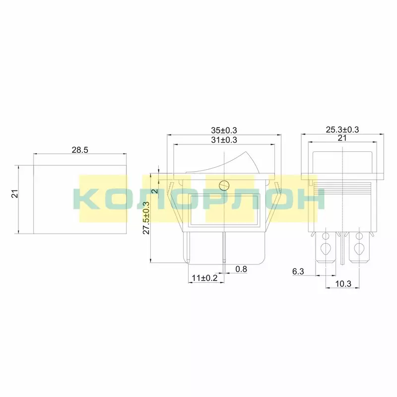 Выключатель клавиша 250V 16А (4с) ON-OFF синий с подсветкой REXANT 36-2331