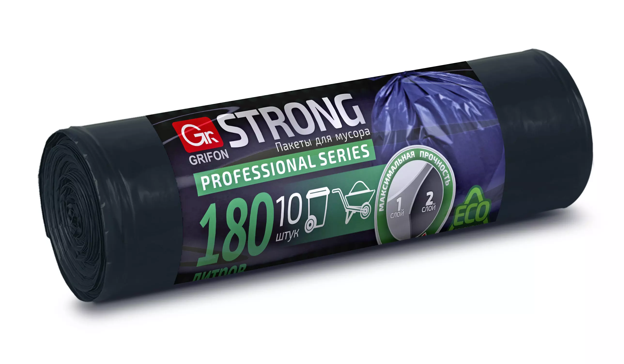 Мешки для мусора 180 л. 10 шт. 2-х слойные, STRONG,  40 мкм, GRIFON