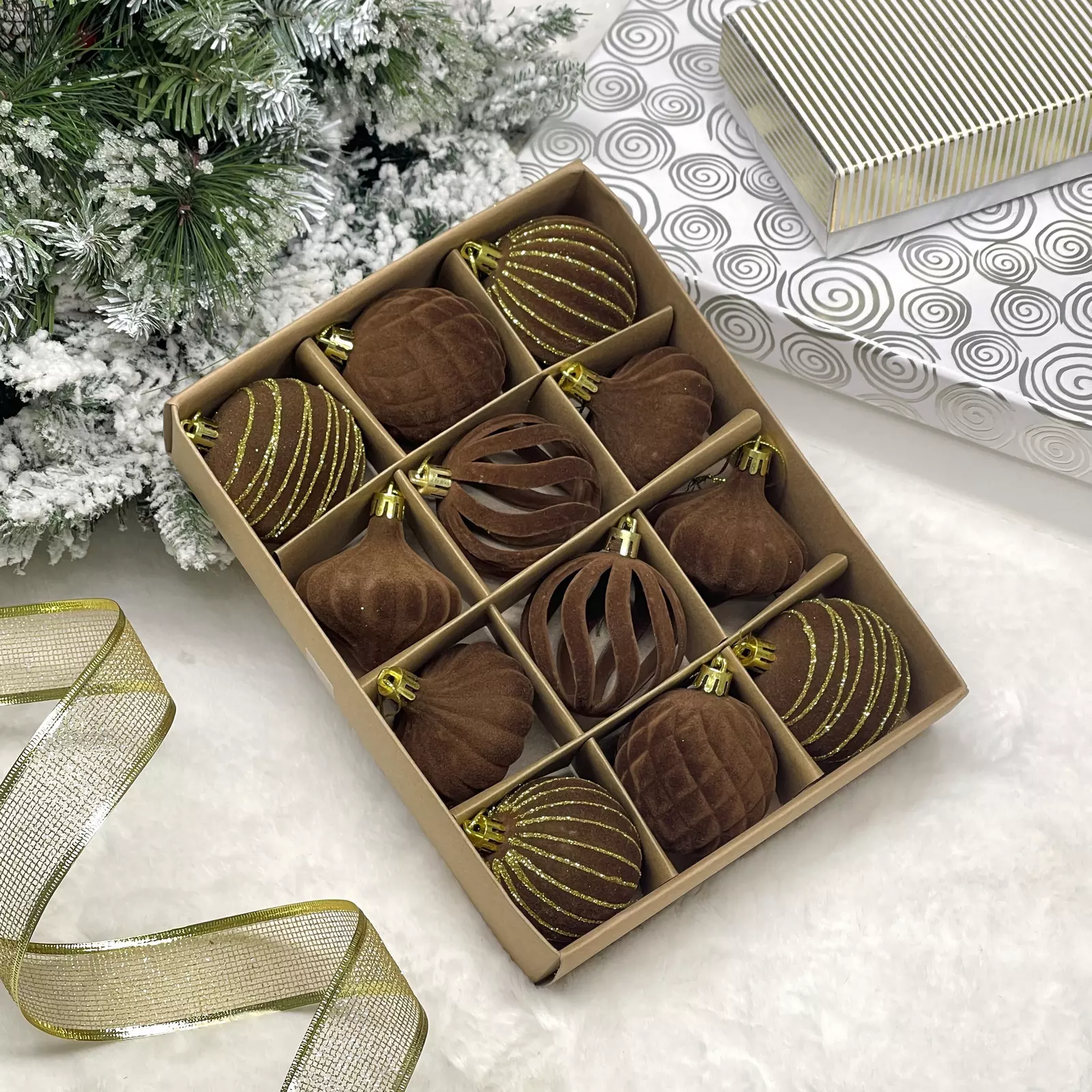 Елочные украшения Velour Восточная ночь 6 см (12 шт) шоколад 201-4460