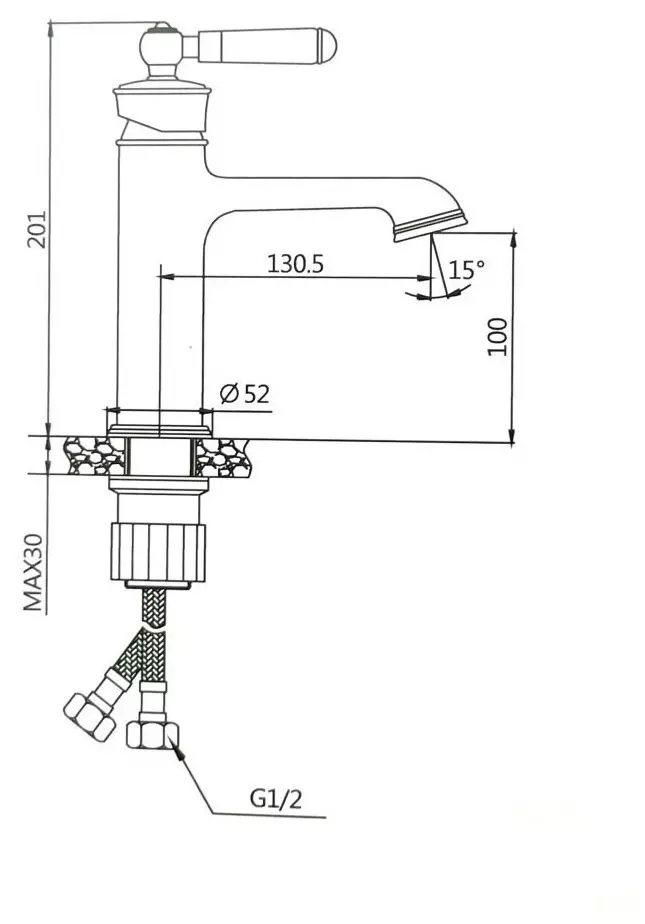 Смеситель для раковины, монолитный излив, бронза, OUTE T10701Q, латунь, ретро стиль