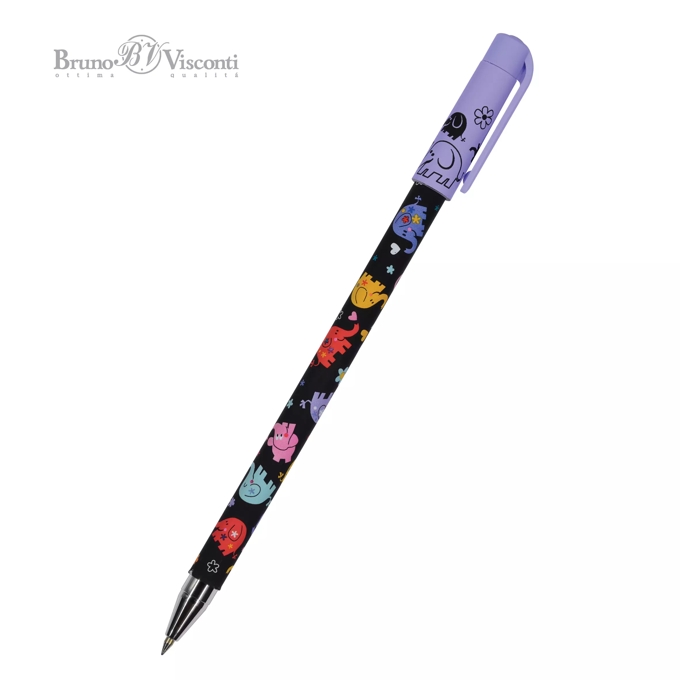 Шариковая ручка BrunoVisconti HappyWrite. Разноцветные слоники, 0.5 мм, синяя