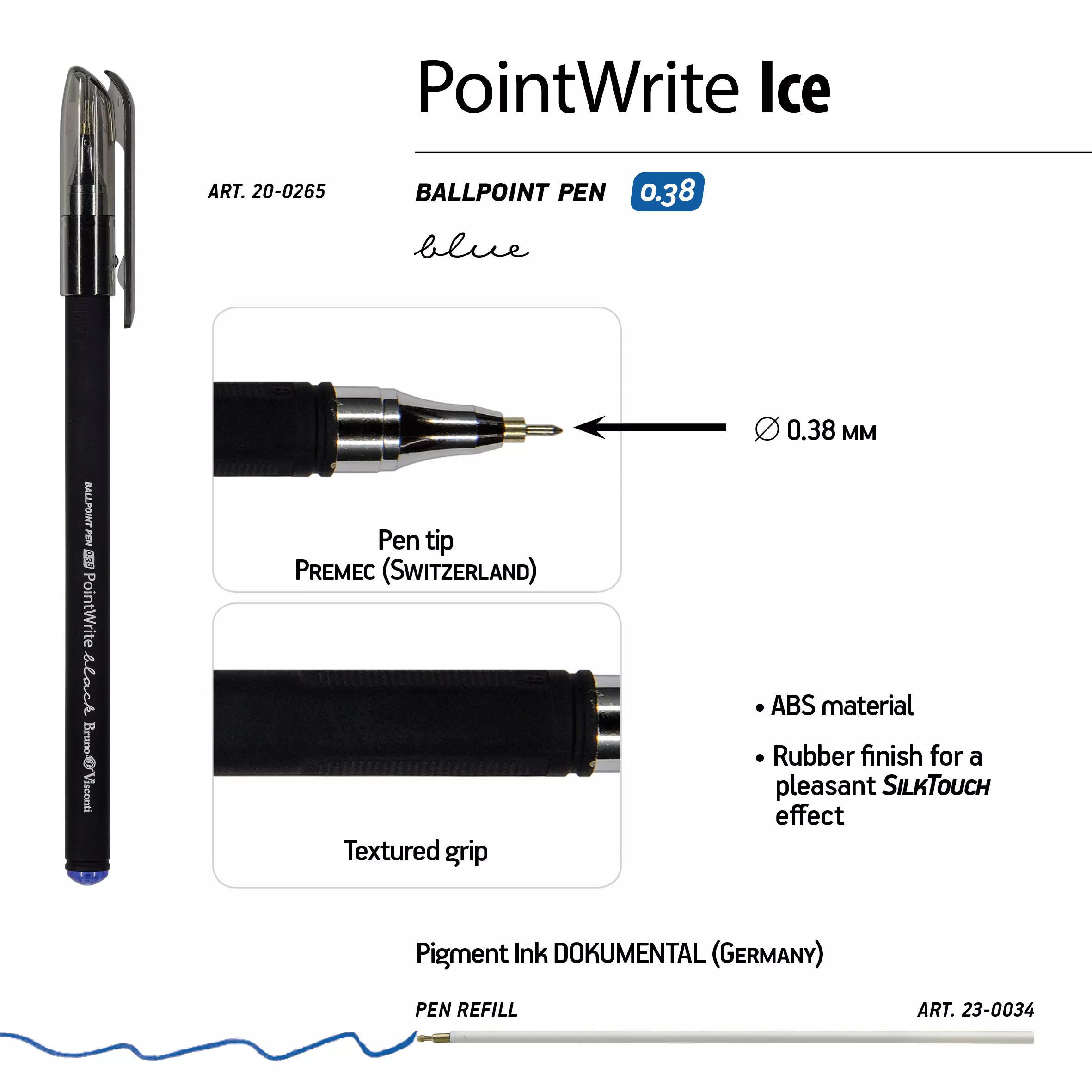 Ручка шариковая BrunoVisconti PointWrite Black 0.38 мм синяя