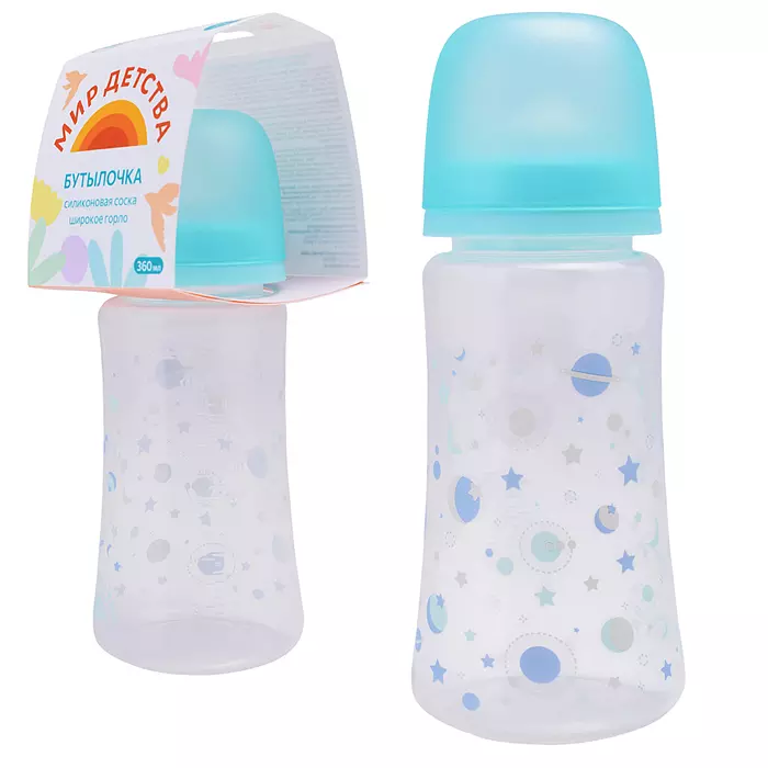 Бутылочка для кормления 360 мл без ручек Зверята Курносики 11471