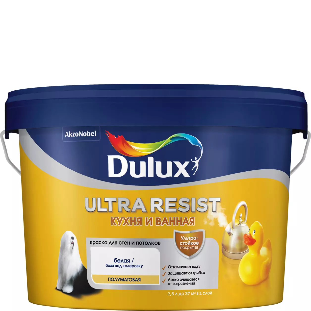 Краска для кухни и ванной Dulux Ultra Resist полуматовая BW 2,5 л 5757412