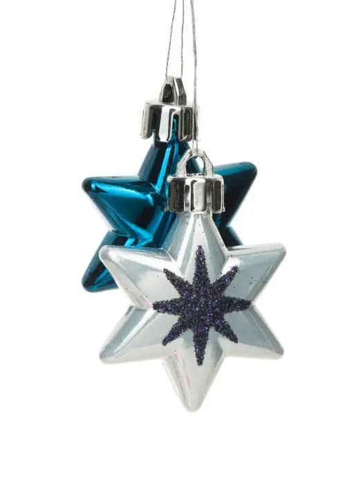 Елочные игрушки Звезды бело-синие (9 шт), пластик, 1,5x5x5 см, 89193